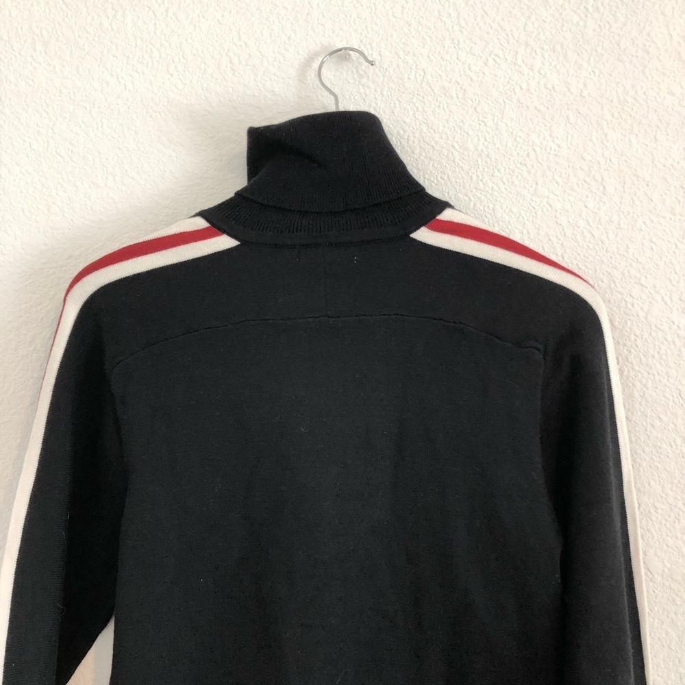 Coofandy Black Turtleneck Sweater with Red and White racer strips Small - Picture 4 of 5